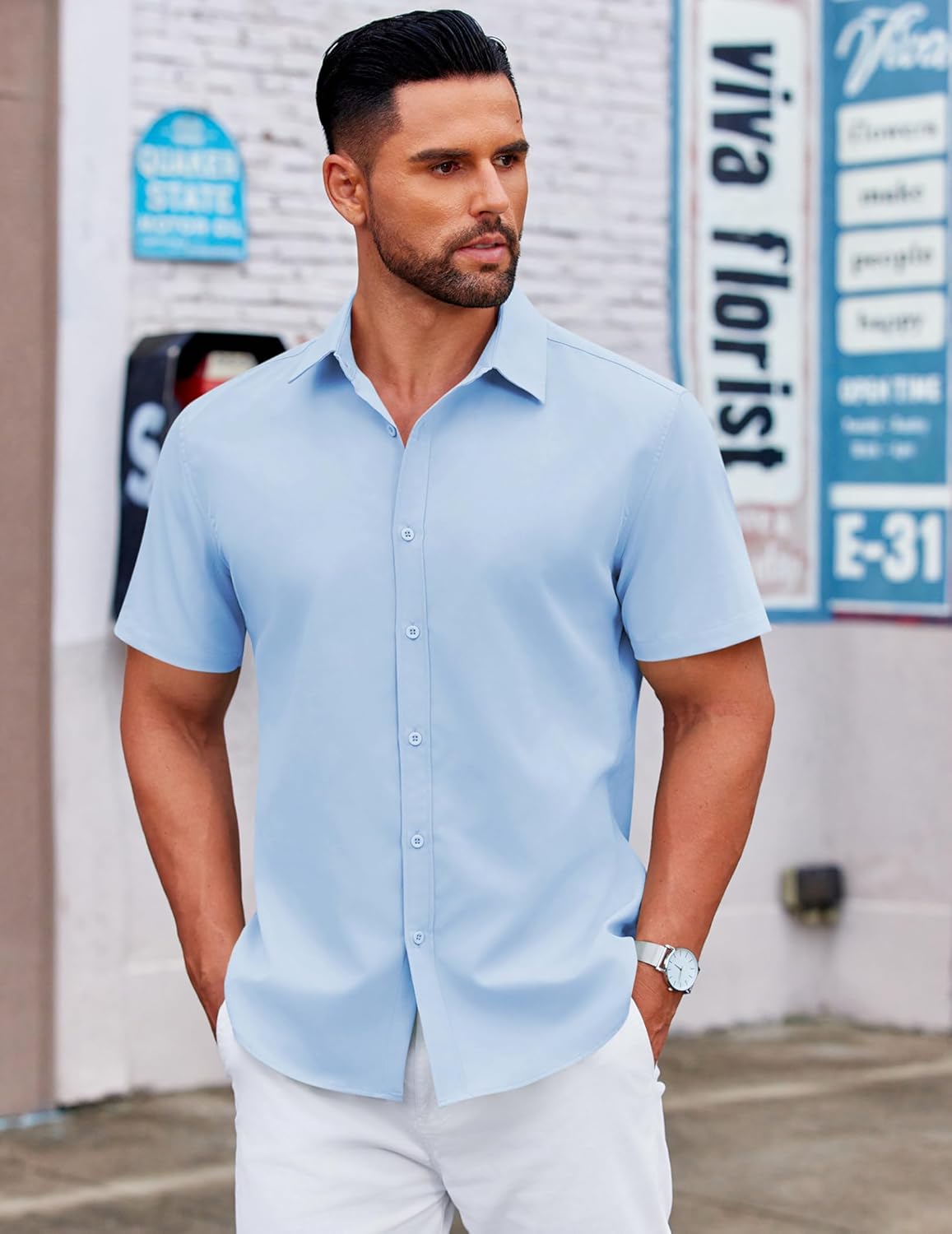 COOFANDY Men's Casual Dress Shirt Short Sleeve Button Down Shirts Summer Wedding Untucked Shirt - Image 2
