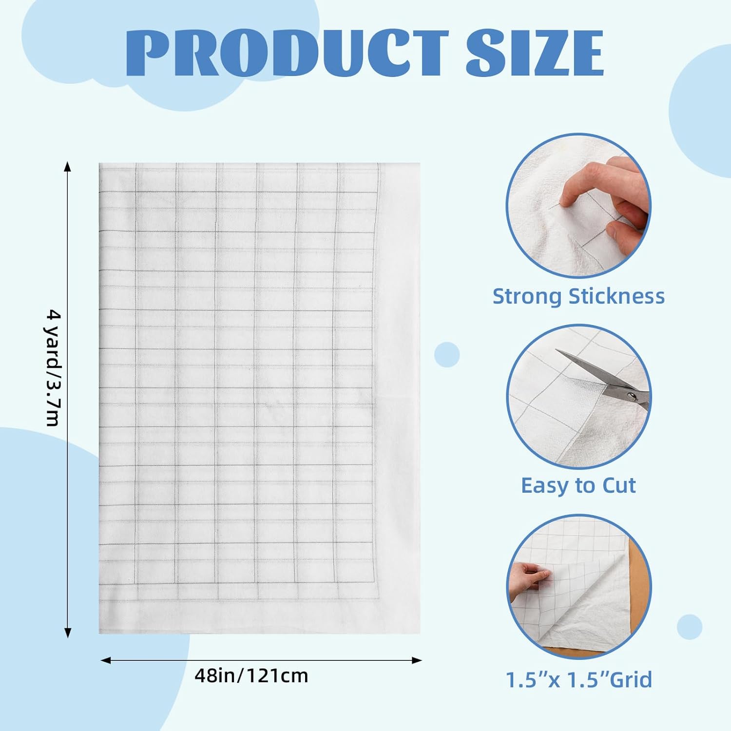 Breling 48 Inches Wide x 4 Yard Fusible Interfacing with 1.5 Inches Grid Nonwoven Layout Iron on Polyester/Rayon Lightweight Interfacing for Sewing DIY Craft Quilting(Medium Weight)