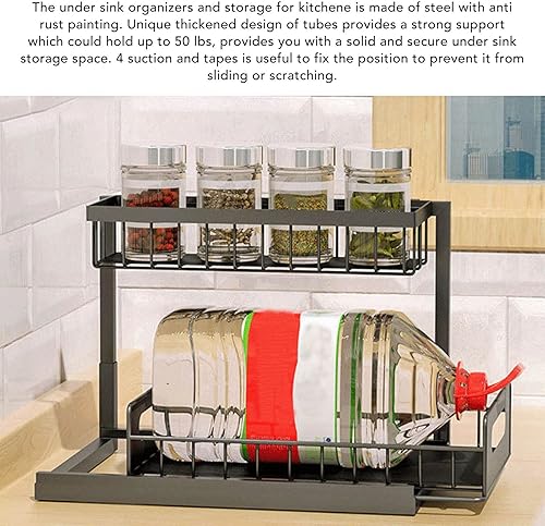 Miniatura 5 de TOPINCN 2 Tier Under Sink Organizers and Storage Cabinet Shelf Basket Kitchen Bathroom Under Sink Organizer Rack Pullout Storage Box Kitchen Storage