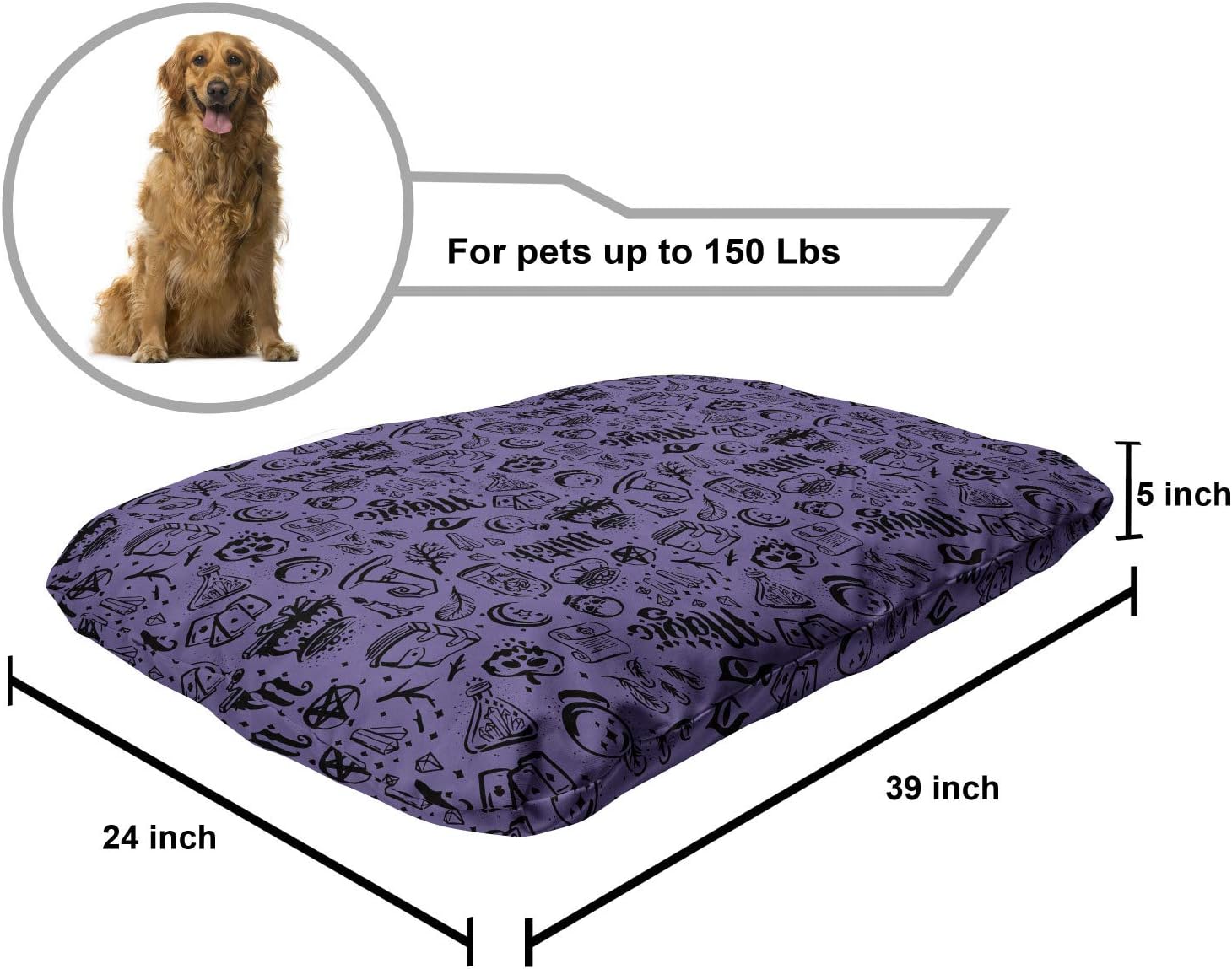review Lunarable Wizard Pet Bed, Repetitive Outline of Magic Items and Witchcraft Elements, Chew Resistant Pad for Dogs and Cats Cushion with Removable Cover, 24