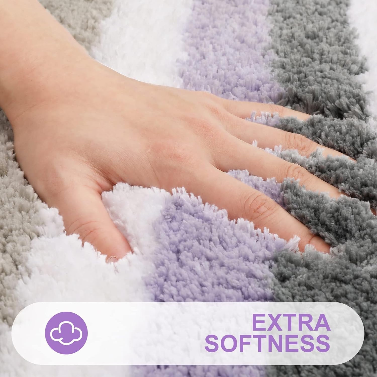 Buganda Microfiber Striped Bathroom Rugs Bath Mat, Extra Thick, Soft and Shaggy, Absorbent, Machine Washable, Bath Rugs for Bathroom, Tub and Shower, 70x24 Inches, Purple-Grey