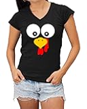 Go All Out Turkey Face Funny Thanksgiving Costume Women V Neck T-Shirt