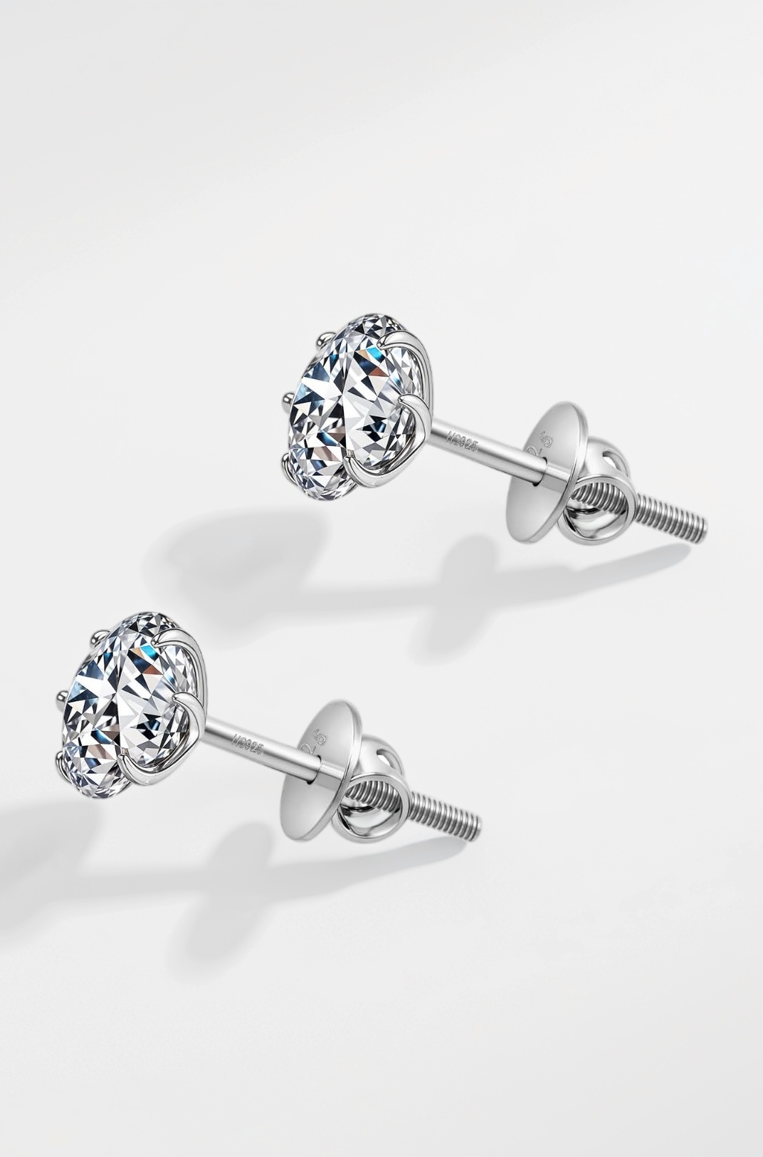 925 Silver Solitaire Screwback Stud Earrings | 92.5 Sterling Silver & Round Brilliant Cubic Zirconia Tops for Men Women