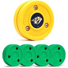 Green Biscuit 4-Pack Snipe New 2.0 Off Ice Hockey Pucks with 1 NHL Puck, Street Hockey Puck for Stickhandling and Shooting Practices - Official
