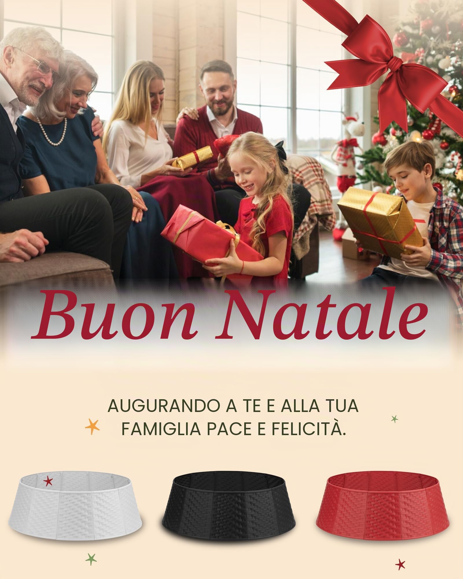 Copri Albero di Natale Base: Gonna per Albero Christmas Tree Skirt Collar in Plastica - 71cm Diametro Fondo - Simple Bianco