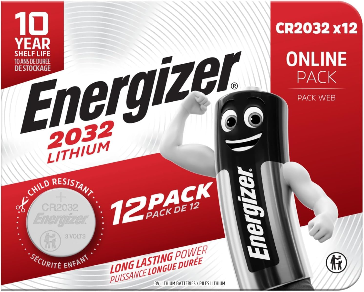 Energizer Lithium - CR 2032 Pile Bouton (Lot de 12) - Piles 3V - pour L'Air Tag, Clés, appareils Maison, Sport et médicaux - Emballage sécurisé - Conservation 10 Ans [Exclusivité Amazon]