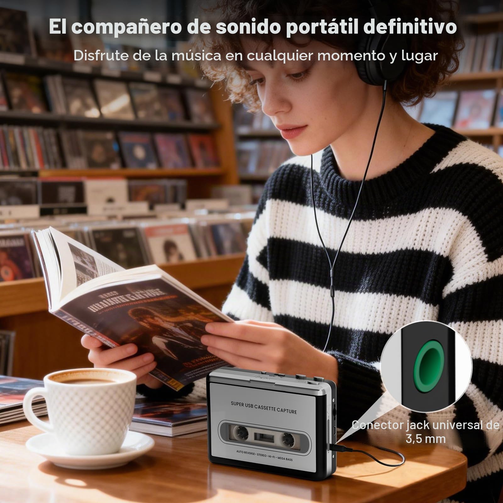 Reshow Grabadora de casete portátil que graba archivos de audio MP3 a través de USB – Convierte cartuchos para iPod – Compatible con ordenadores portátiles y ordenadores de formato plateado