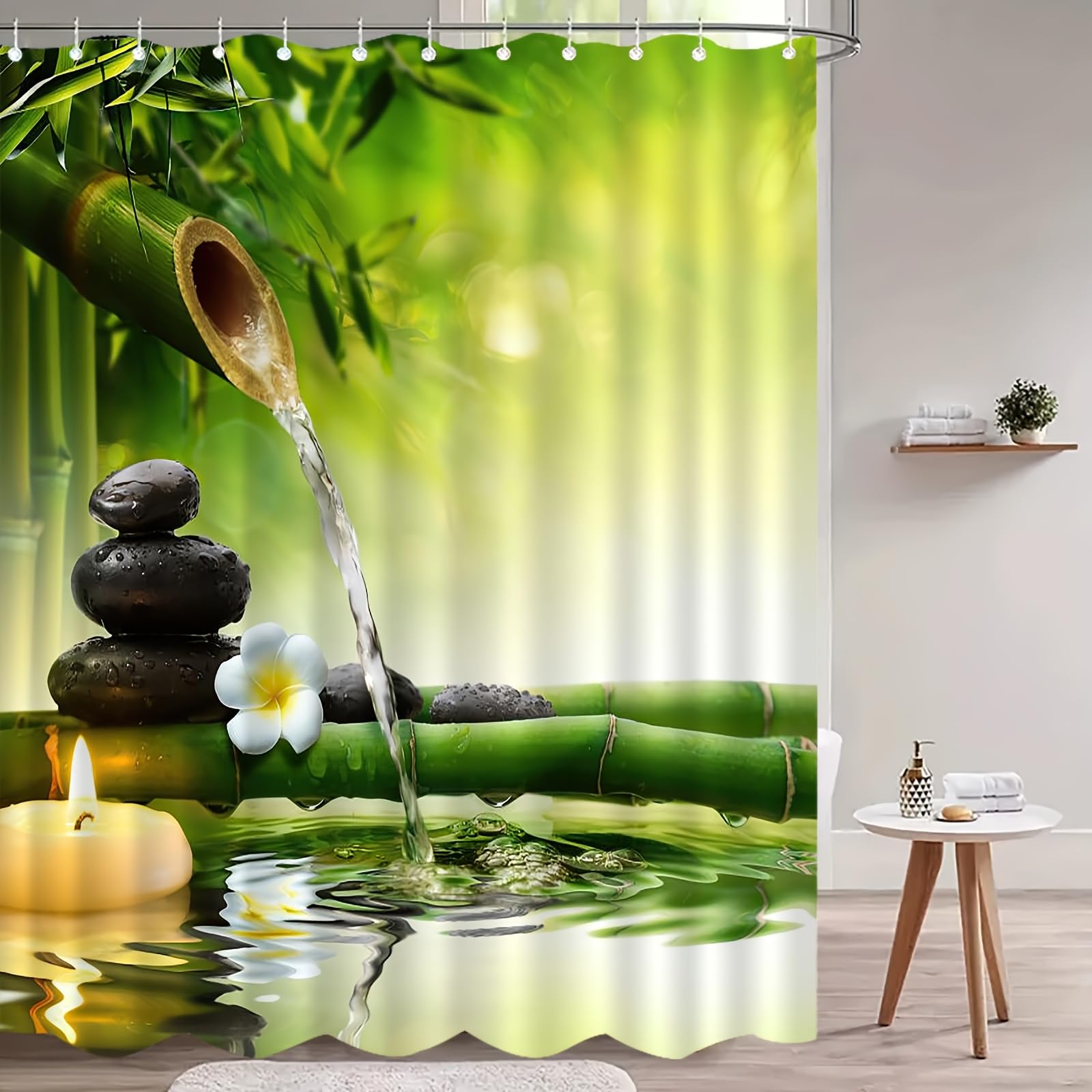 GLWDMB 1 Piece 90x180CM Bamboo Pattern Printed Shower Curtain With Hook, Polyester Fabric, For Windows And Walls, Bathtub, Bathroom, Machine Washable, All Season Universal