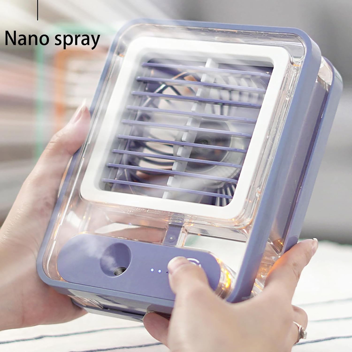 Portable Mini Evaporative Air Cooler With Color Light, 3 Speeds & Adjustable Mist Spray - Personal Cooling Fan For Bedroom Office(Green)