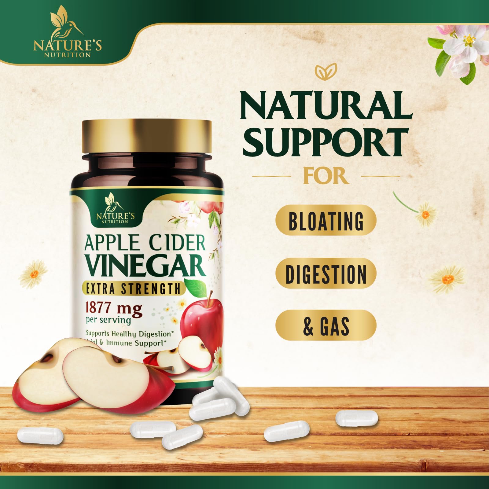 Apple Cider Vinegar Capsules 1877mg - Extra Strength Detox & Cleanse with Vitamin D & Zinc - Premium ACV, Joint Natural Digestion & Immune Support - Vegetarian Gluten Free Supplement - 60 Capsules — Amazon image 7