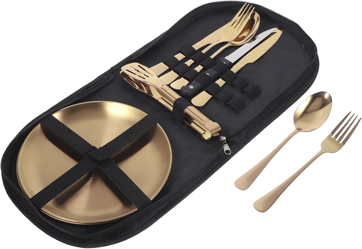 Stainless Steel Camping Utensil Set 10pcs Portable Cutlery Kit with Case, Multi-function Outdoor Picnic Flatware for Travel and Hiking