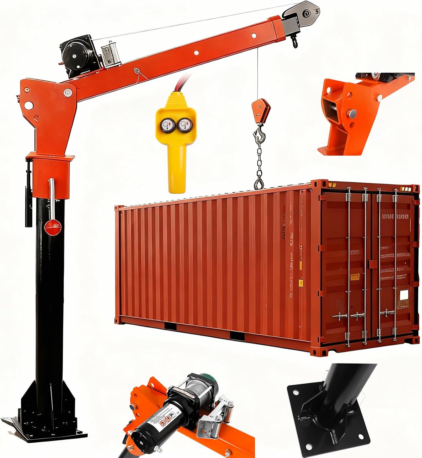 12V 10000 Lbs Electric Pickup Truck Crane, 5000 Lbs Folding Jib Crane with Electric Winch, Alloy Steel Truck Bed Crane with 360° Swivel, for Lifting Goods in Construction, Factory