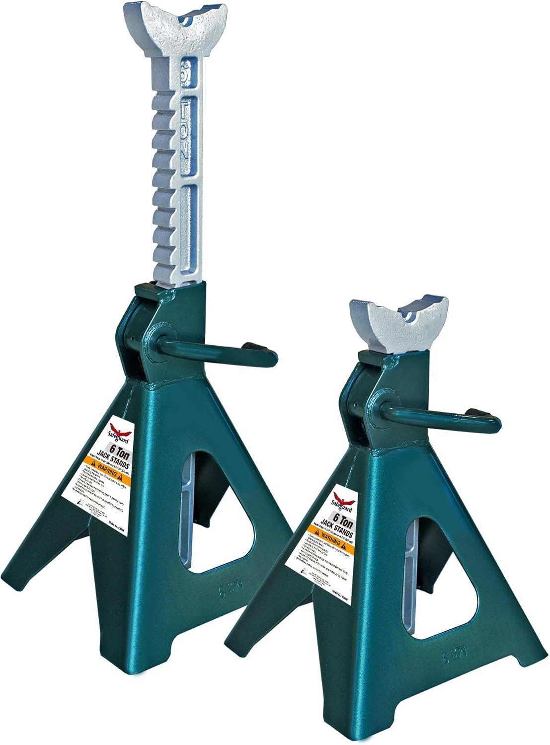SAFEGUARD 6 Ton Jack Stands - Set of 2, Professional Heavy Duty 12,000 lb Capacity, Steel Ratchet Style