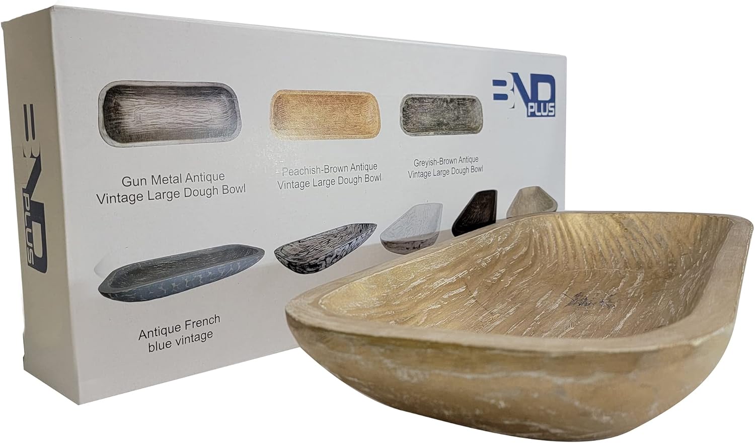 BNDPLUS Antique Natural Gold Vintage Wooden Dough Bowl For Home Decor, Large Bowl For Holding Candles, wicker Rattan Balls, Bread, Dough, Fruits & Others L19 X W8 X H3 inches: Home & Kitchen