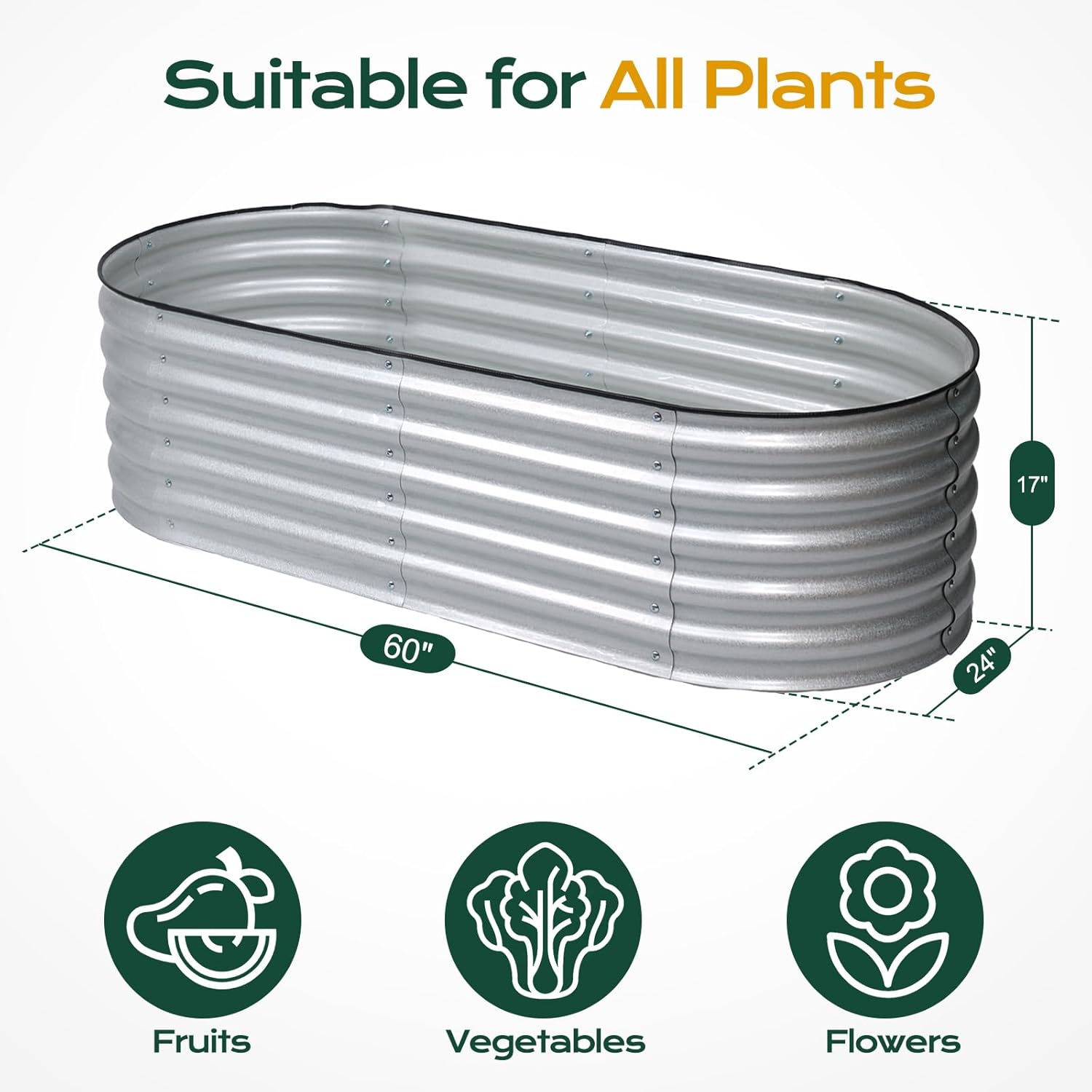 Diagram showing the dimensions of the Aoodor raised garden bed: 60 inches long, 24 inches wide, and 17 inches tall.