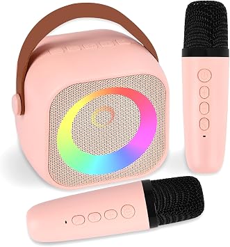 Mini Karaoke Machine for Kids Adults, Christmas Birthday Gift for Girls Age 3-12, Portable Bluetooth Karaoke Speaker with 2 Wireless Microphone, Girls Toys for 4, 5, 6, 7, 8, 9, 10, 11, 12+ Years Old