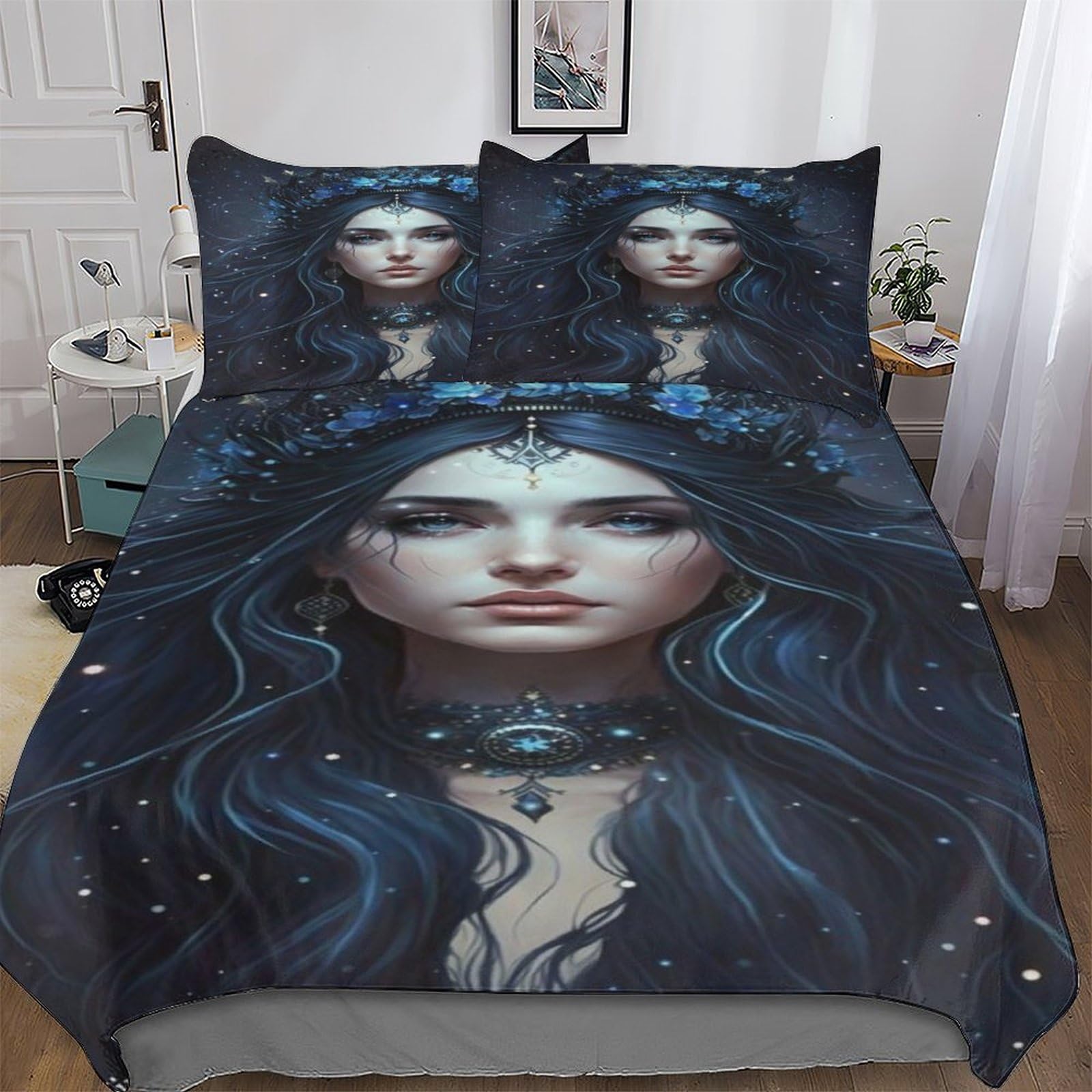 Pazzk Dark Goddess Printed Duvet Cover Set 2 Pcs With Pillowcases - Ultra Soft Hypoallergenic Microfiber Quilt Cover Bedding Sets For Kids, Youth And Adult Comforter Cover Single (135X200cm)