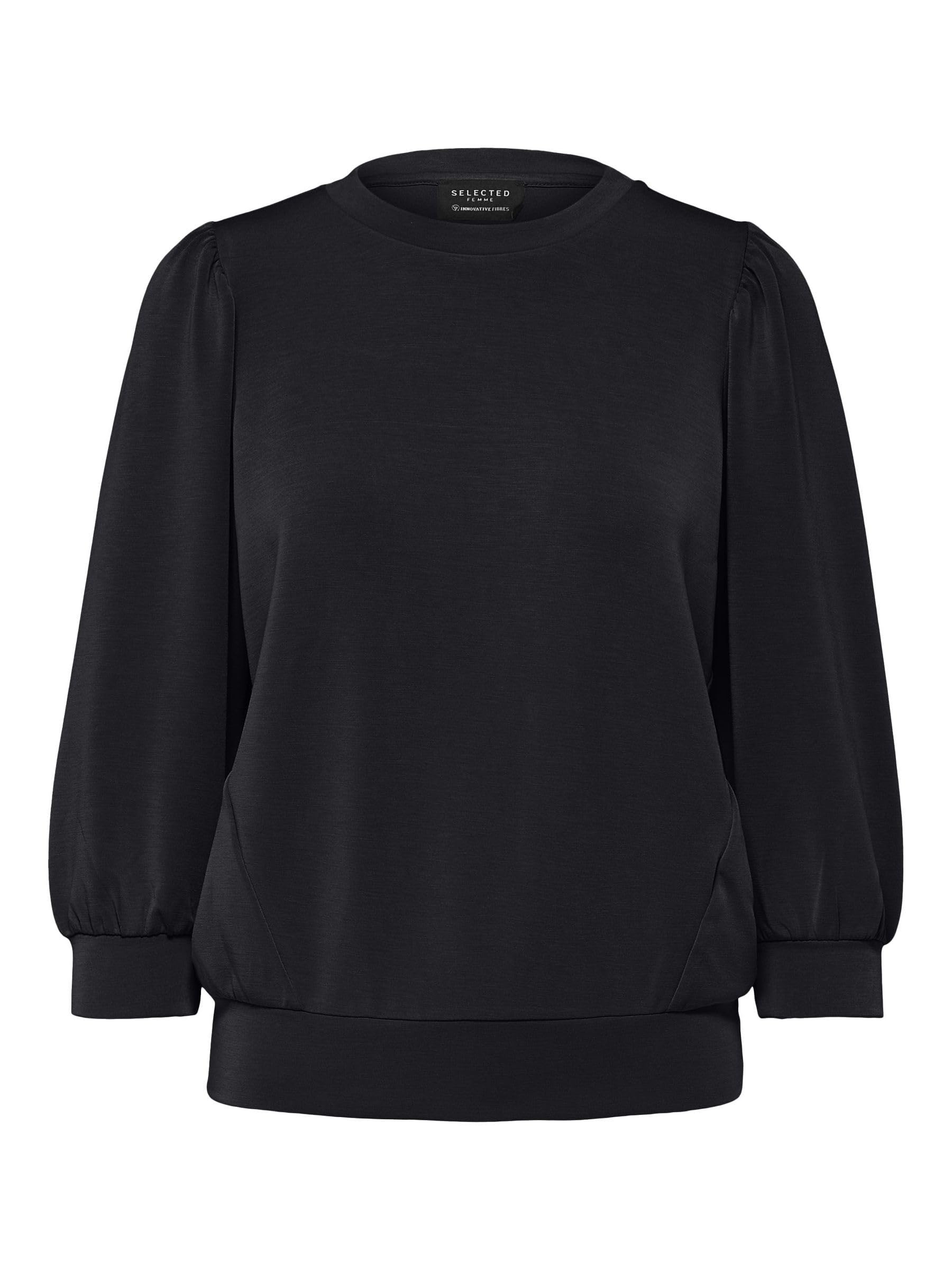 SELECTED FEMME BLACK Women's SLFTENNY 3/4 Sweat TOP NOOS Sweatshirt, Black, S
