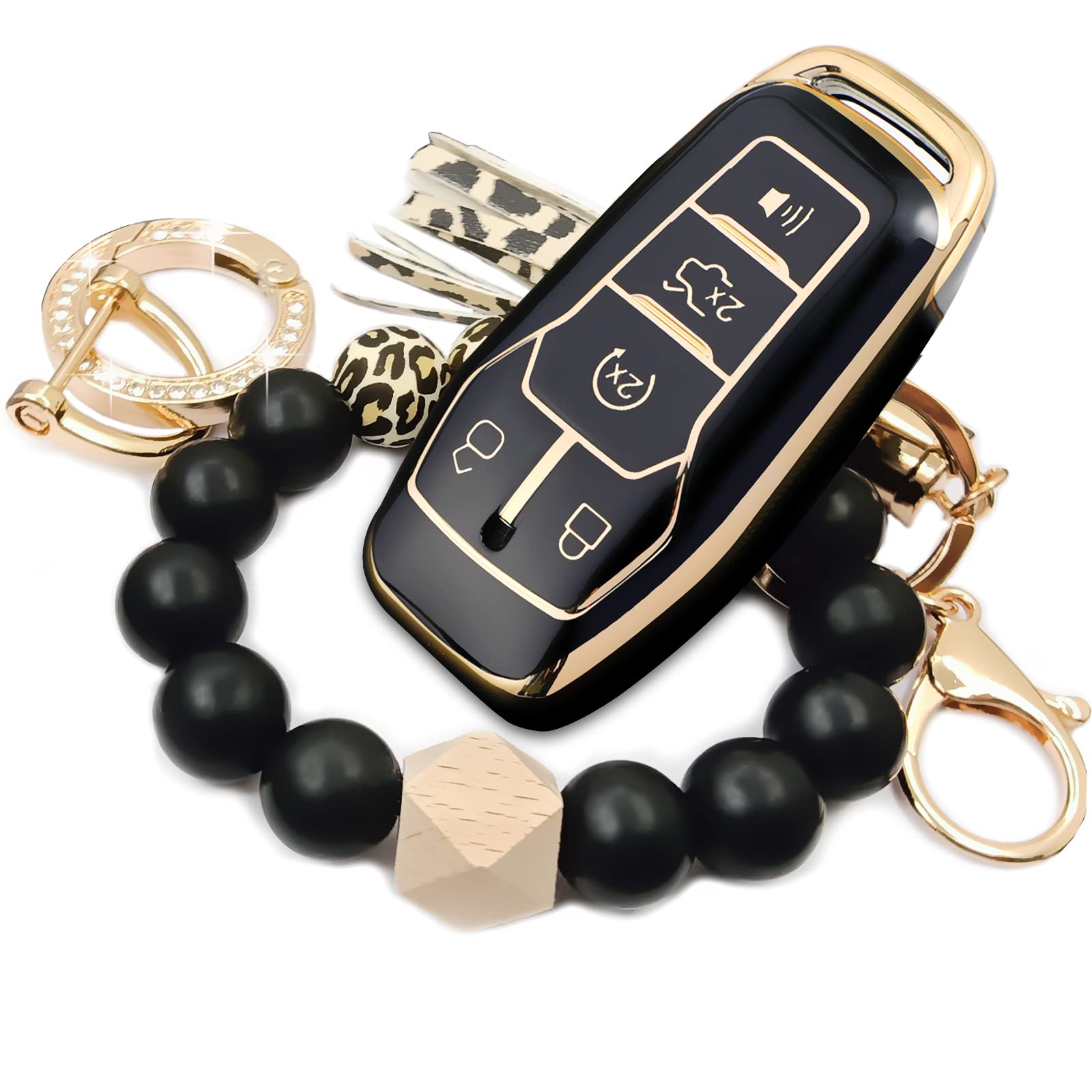 RFSRZ Car Key Fob Shell Cover Protector Case Wristlet Fits for Ford F150 F250 Fusion Edge Explorer Mustang Lincoln MKZ MKC