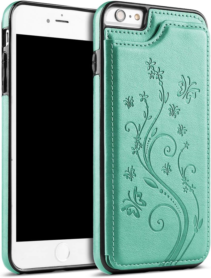 Hoofur iPhone 6s Case, iPhone 6 Case, Slim Fit Premium Leather iPhone 6 Wallet Cases Card Slots Shockproof Folio Flip Protective Defender Shell for Apple iPhone 6/6s (4.7 Inch) (Flower)