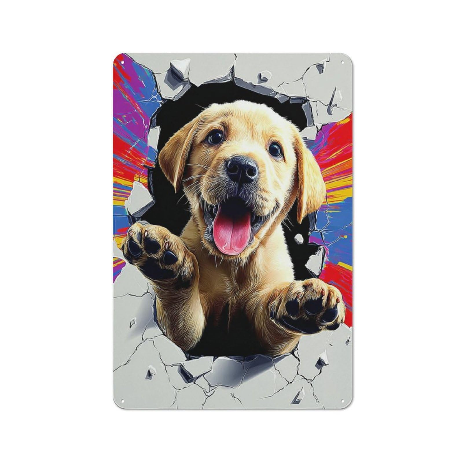 Junmoney Puppy Breaking Through Wall Art Clean Industrial Industrial Metal Sign 30X20cm, Studio Wall Art For Loft, Studio, Office Or Creative Room