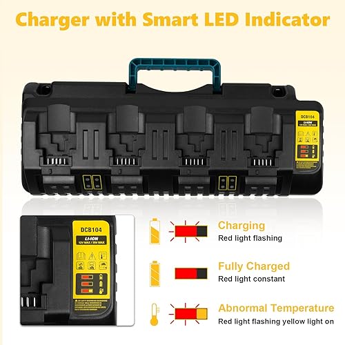 Miniatura 6 de DCB104 - Cargador rápido de 4 puertos para batería DeWalt 20V60V Max, con puerto USB compatible con batería DeWalt de 20 V60 V DCB206 DCB208 DCB205