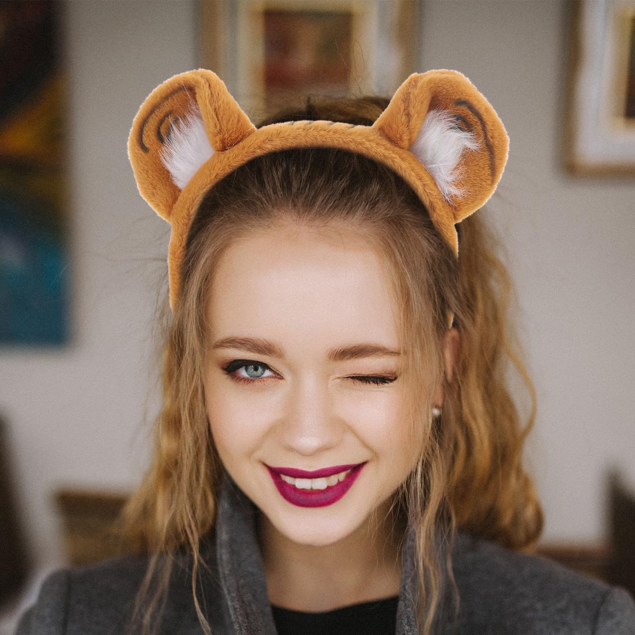 Cute Tiger Headband for Kids and Adults Plush Animal Ear Hair Band for Parties Costume Events and Everyday Dress-up - Image 6