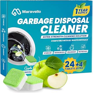 Maravello Disposal Cleaner and Deodorizer, Powerful Extra-Strength Sink Disposal Cleaner with Fresh Scent, Foaming Formula, 28 Tablets, 1 Year Supply
