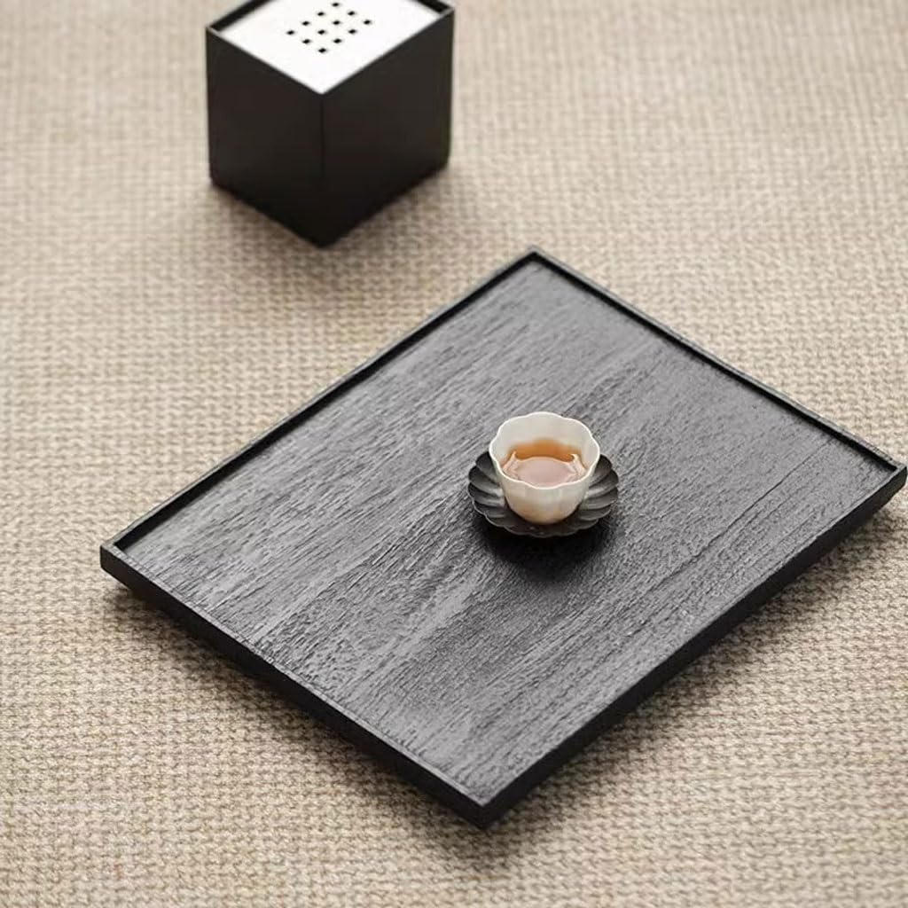 Bandejas Servir Comida Bandeja De Té Cuadrada Negra Madera Maciza Retro, For El Hogar, Mesa Seca For Sala Estar Mesa Cama