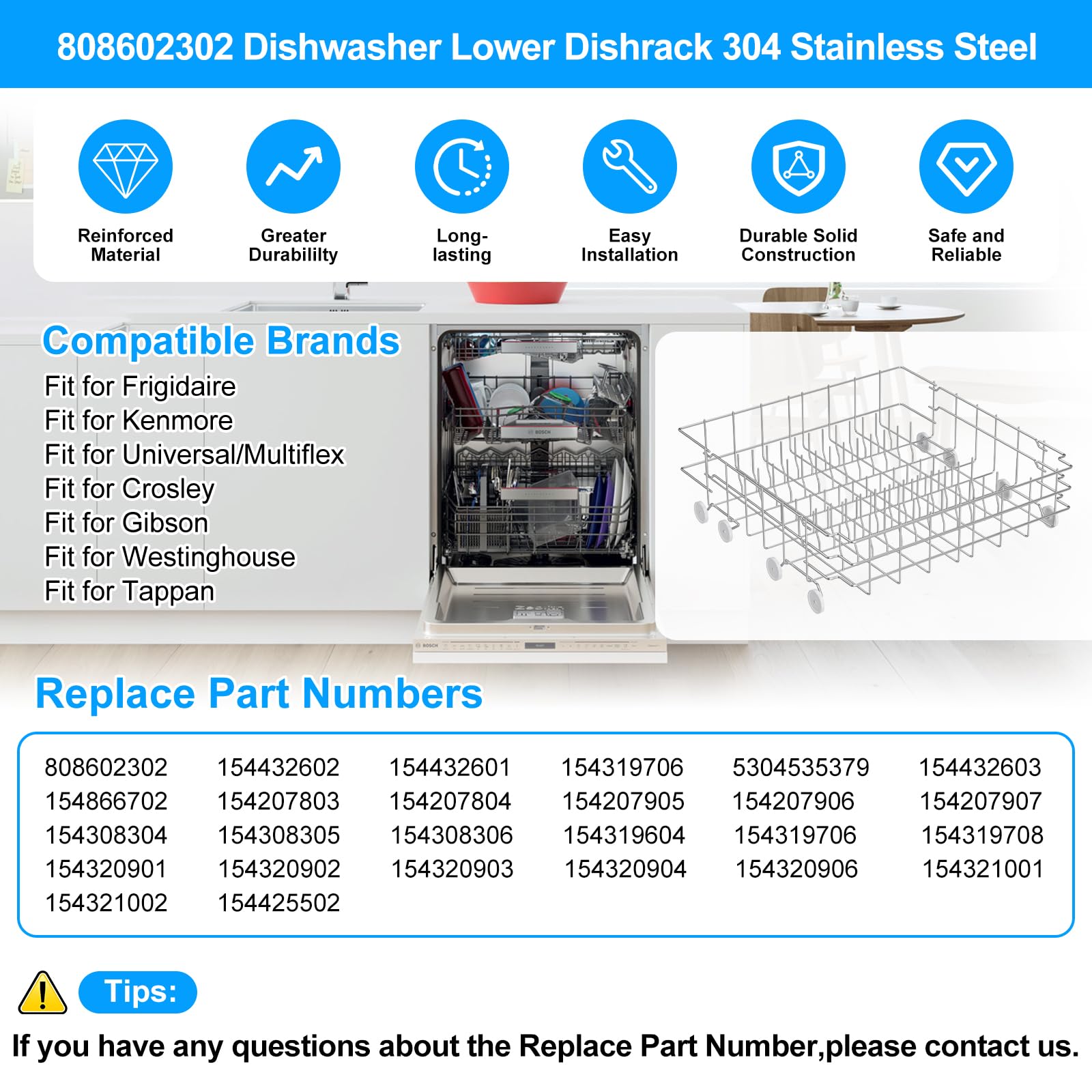 Frigidaire Dishwasher Lower Rack - 304 Stainless Steel -4 Frigidaire Dishwasher Lower Rack - 304 Stainless Steel -4