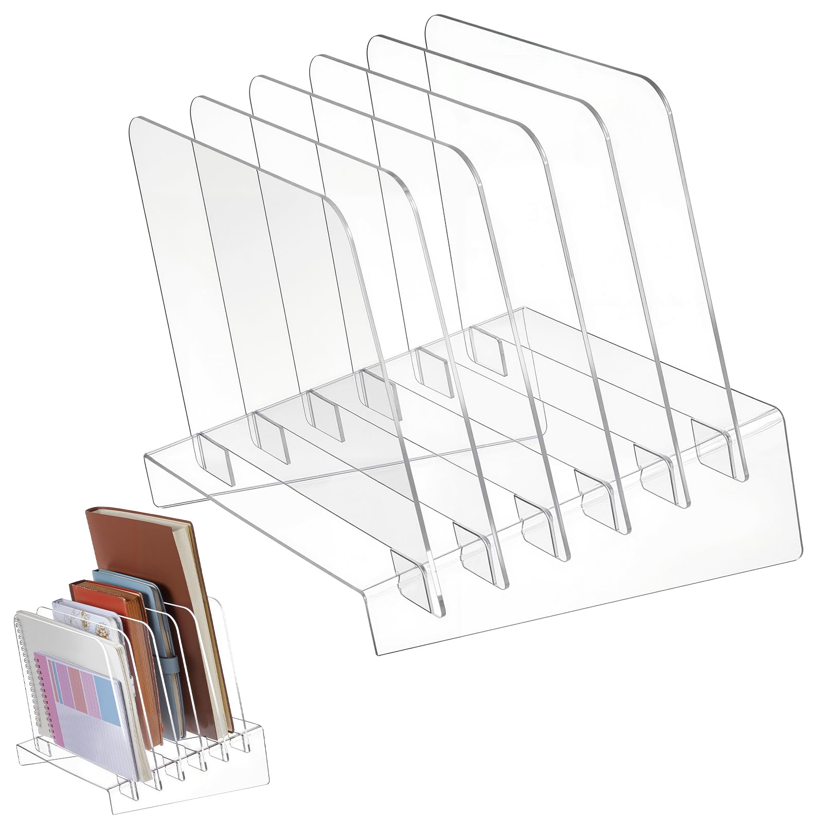 peacoblue Acrylic Desk File Organizer, Clear Vertical File Sorter with 5 Sections, Mail Sorter & Folder Holder Rack Stand for Documents, Binders, Notebooks, Office & Home