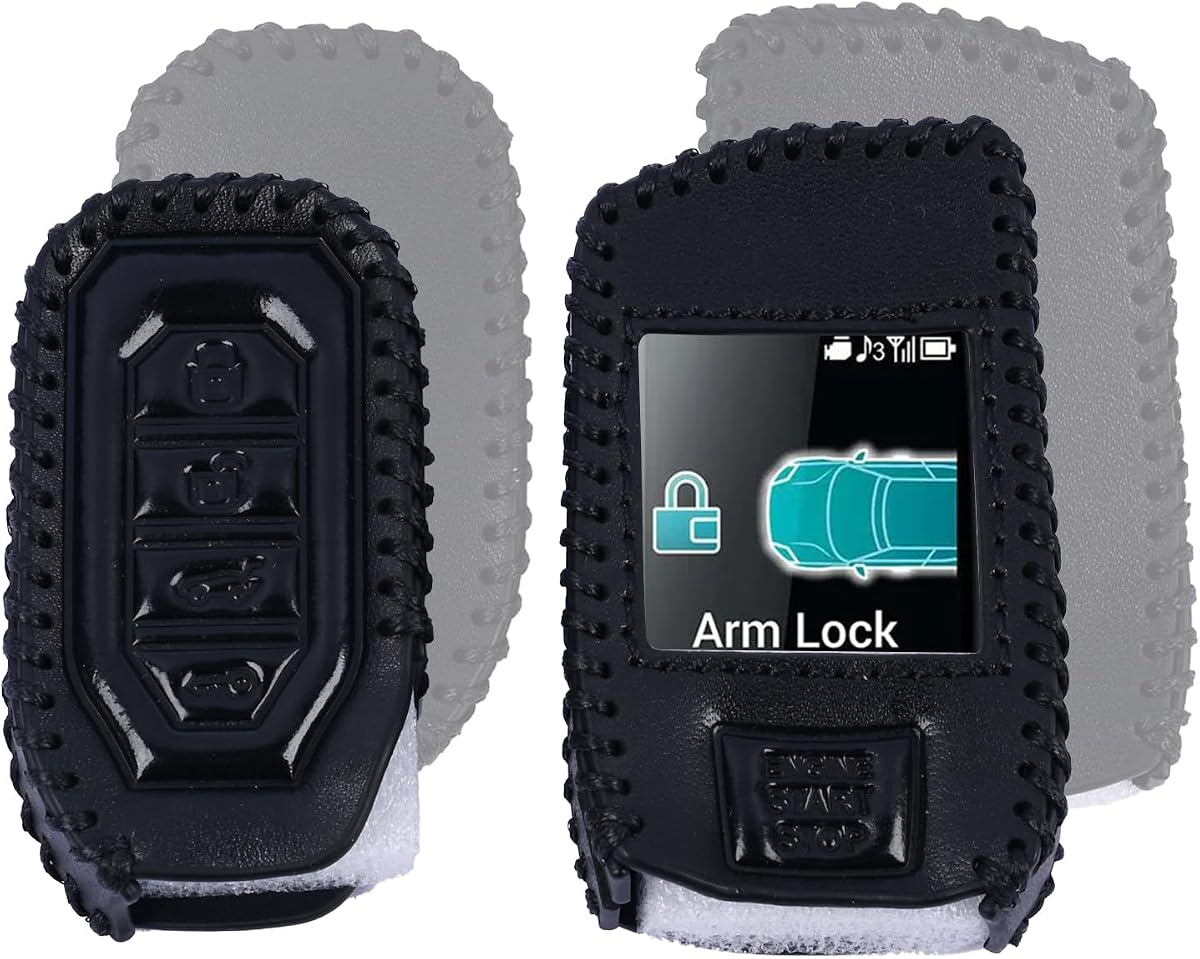 2 Pcs Leather Case Key Fob Compatible with Compustar Remote Cover Prime Q9 / G15, RF-2WQ9-FM # RF-P1WG15-FM