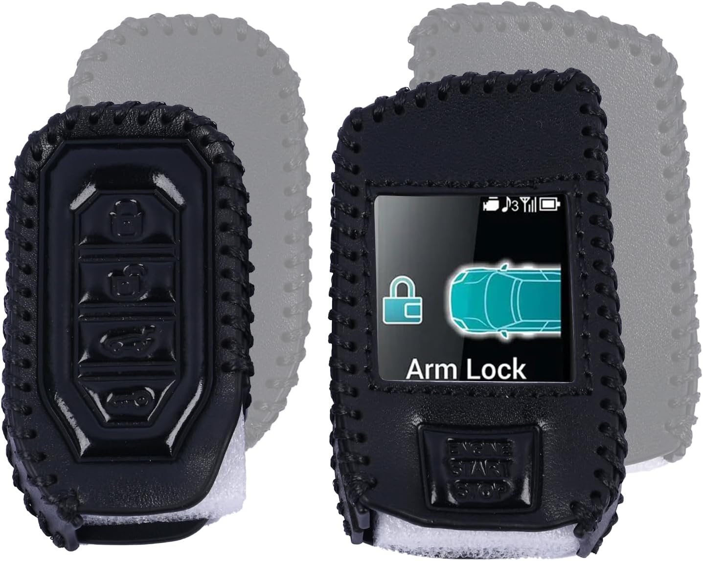 2 Pcs Leather Case Key Fob Compatible with Compustar Remote Cover Prime Q9 / G15, RF-2WQ9-FM # RF-P1WG15-FM