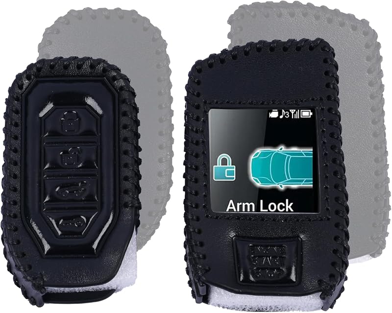 2 Pcs Leather Case Key Fob Compatible with Compustar Remote Cover Prime Q9 / G15, RF-2WQ9-FM # RF-P1WG15-FM