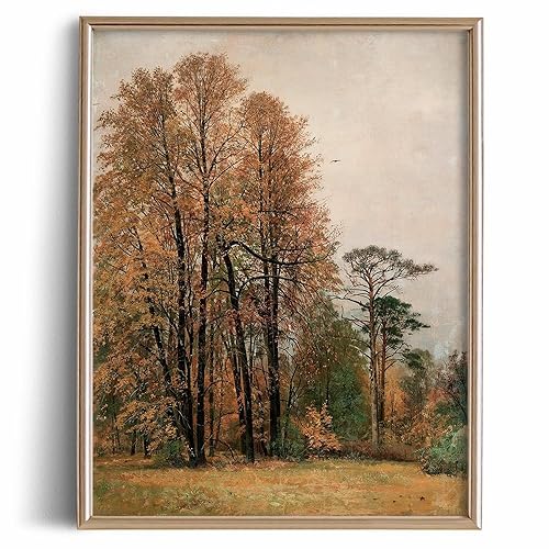 Rustic Farmhouse Wall Art Decor - 11x14" - Autumn Forest Birch Fall Tree - Boho Art Deco Landscape Picture for Bathroom - French Country Kitchen