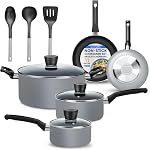 SereneLife 6 Piece Pots & Pans Set - Non-Stick Coating Inside, Includes: 2 Sauce Pots with Lids, Small 8" Fry Pan, Medium 10" Fry Pan, Black