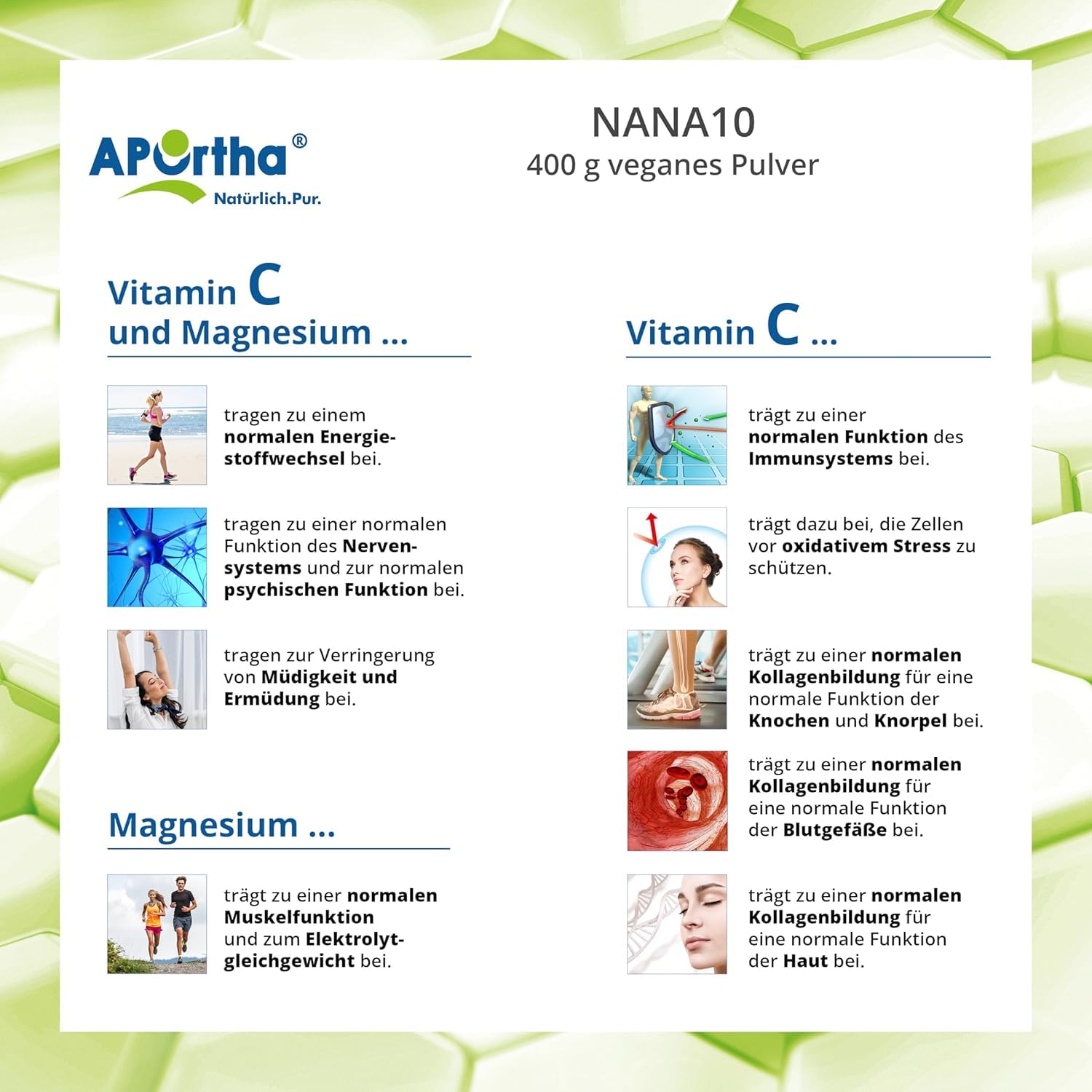 APOrtha® NaNa10 400 g veganes Pulver, Rezeptur von Dr. von Helden mit 10 Komponenten, mit Vitamin C und Magnesium sowie L-Glycin, 400g Pulver für 2 Monate, glutenfrei, allergenfrei, laktosefrei