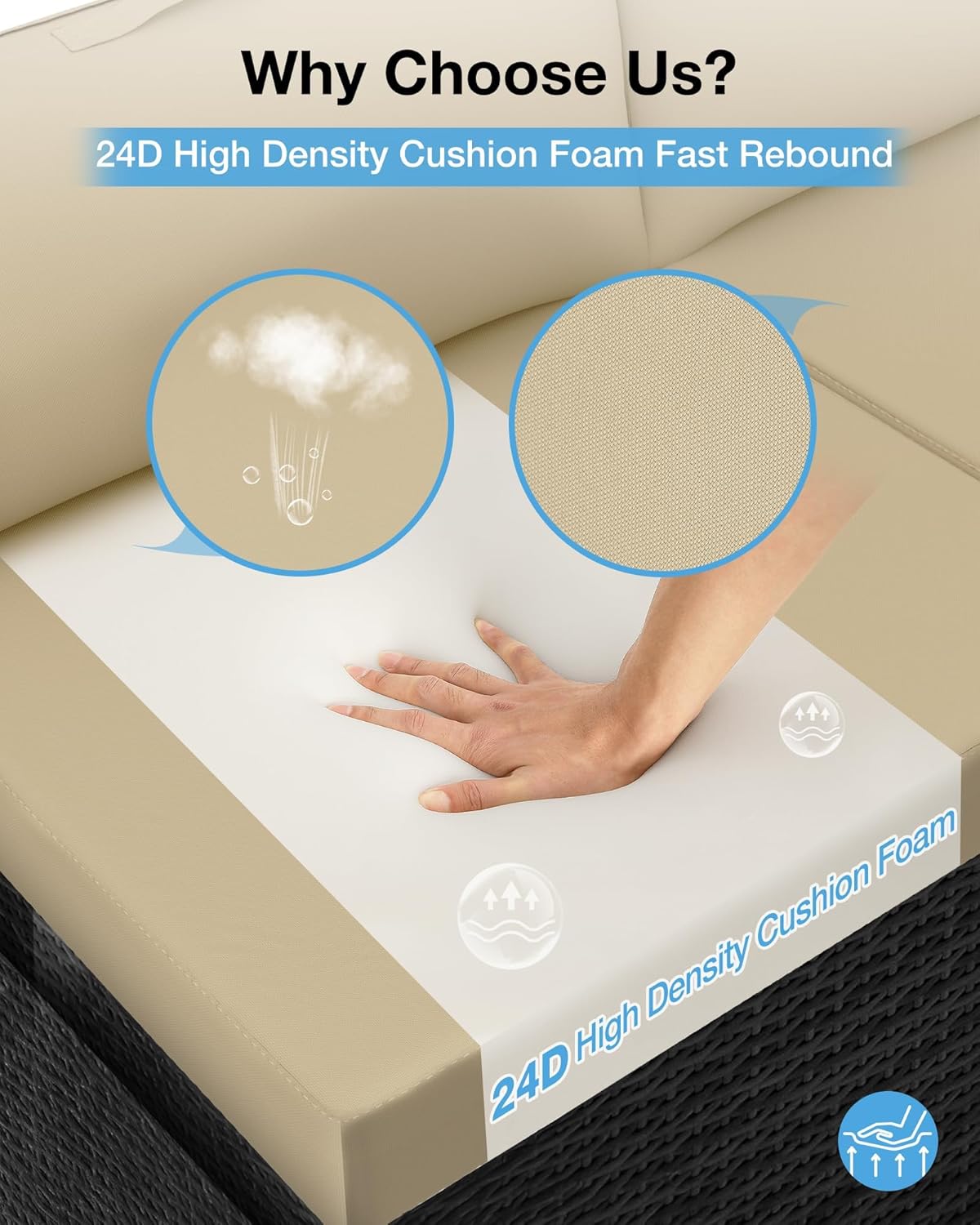 YEFU 24 x 24 Outdoor Cushions for Patio Furniture: Waterproof Fade-Resistant Loveseat Cushions - Deep Seat Outdoor Cushions Replacement with Ties for Chair Sofa Couch(Beige)