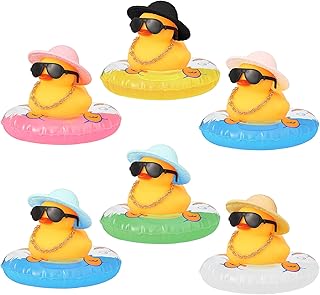 16 Pieces Rubber Ducks Car Duck Decoration Dashboard Decorations Yellow Duck Car Accessories with Mini Hat Swim Ring Necklace Sunglasses for Party Favors, Birthdays, Bath Time