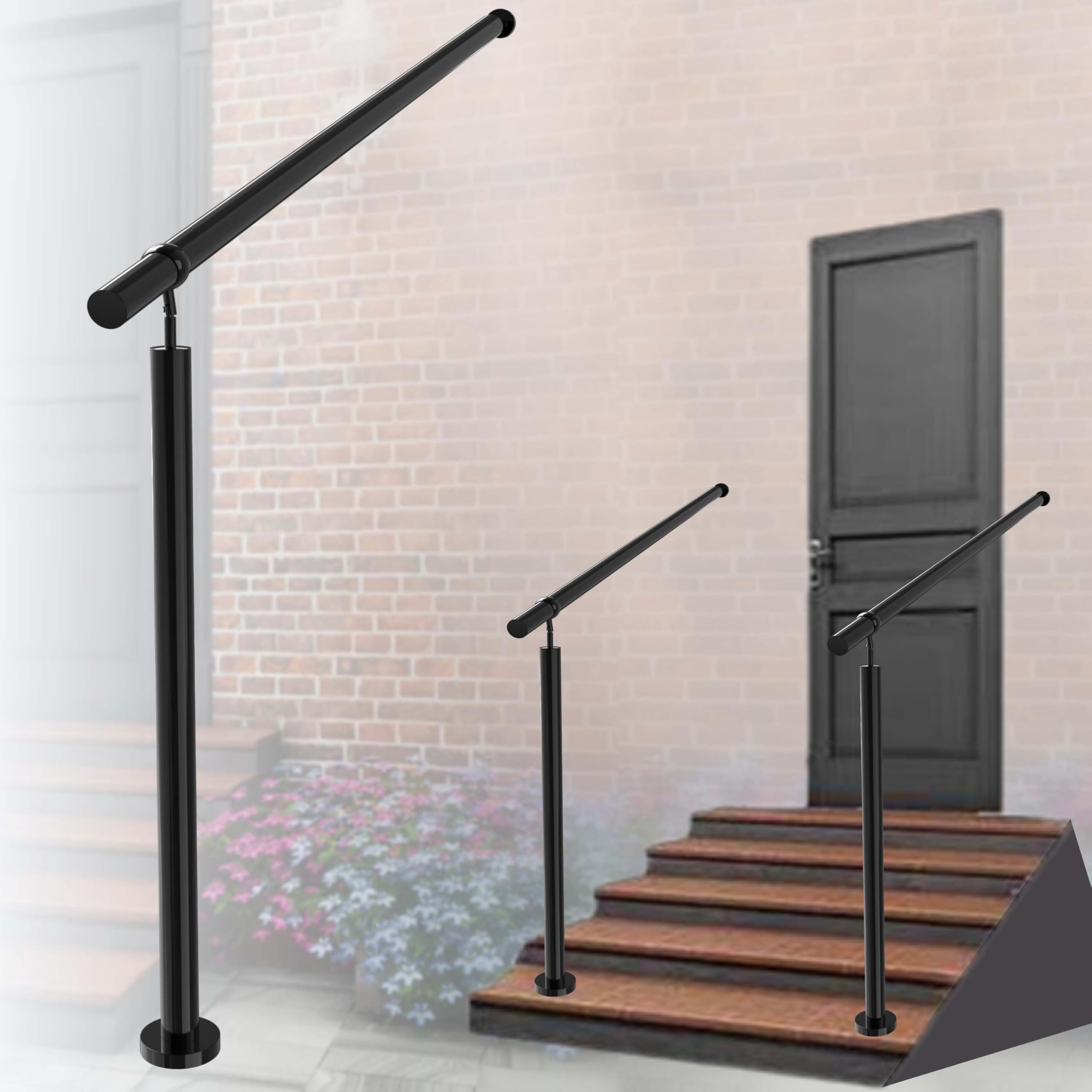 AICA Eingangsgeländer Edelstahl, Geländer Edelstahl Handlauf, Treppengeländer, Winkelverstellbare Wandhaltegriffe, Schwarz, Eingangsgeländer Innen- Und Außenbereich Geeignet, 150 cm