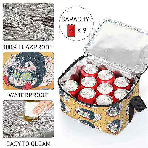 Miniatura 5 de QsirBC Bonita bolsa de almuerzo aislada con diseño de pingüino para mujer, reutilizable, bolsa cuadrada para comidas para adultos y hombres,