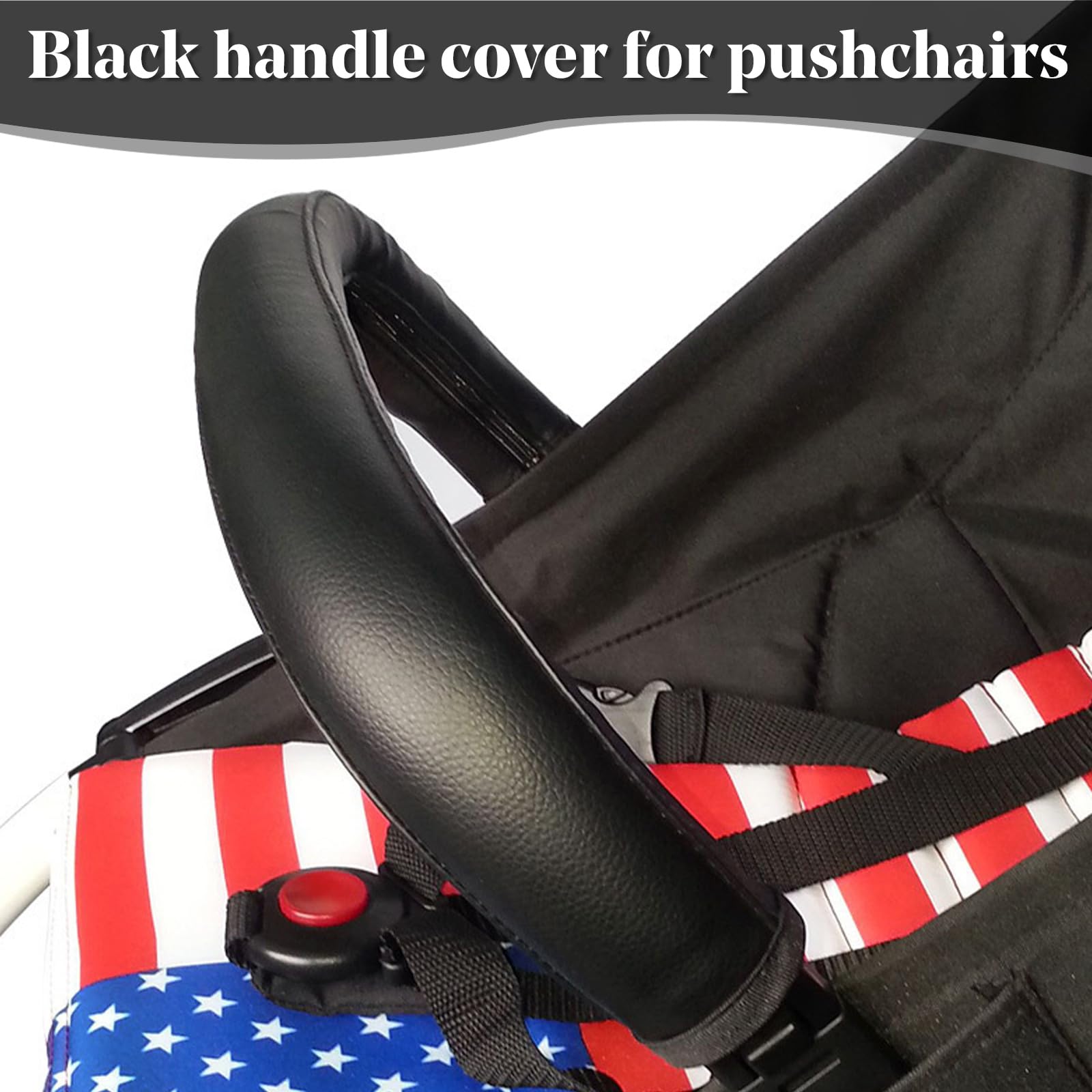 PU Leather Stroller Handle Covers for Babyzen, Black Pram Armrest Protector 55x12cm - Image 3