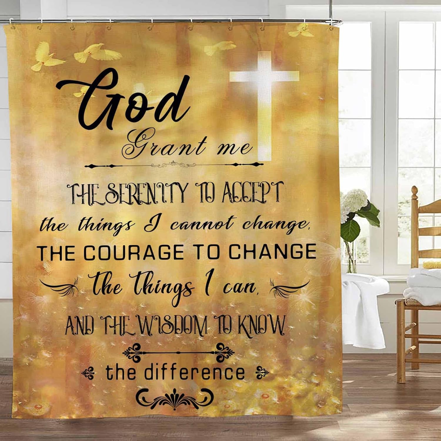 Inspirational Shower Curtain Christian Bible Verse Cross