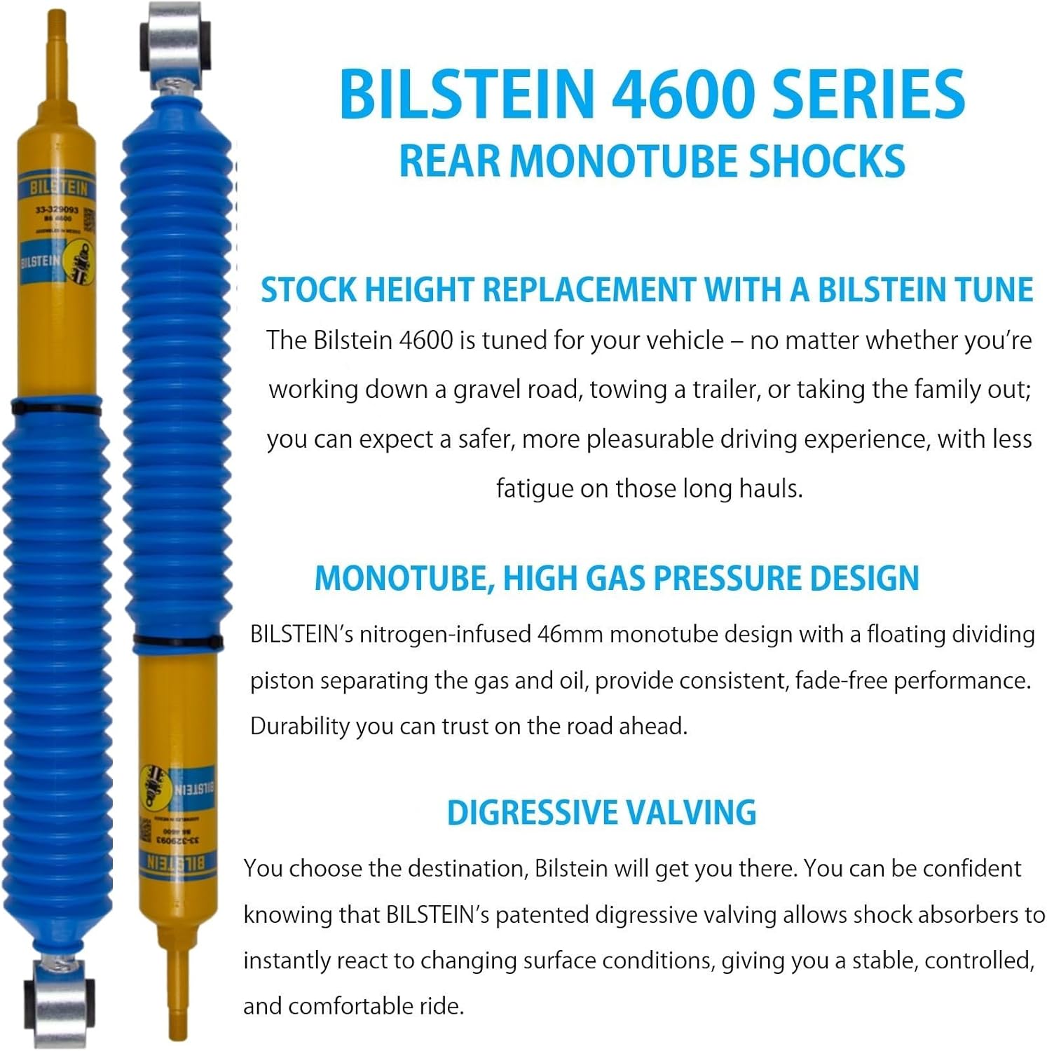 Set of 4600 Series Front & Rear Monotube Shocks fits 2010 2024 4Runner SR5 4WD - Direct Fit - Improves Ride Quality, Handling & Comfort - TrendsAuto Decal