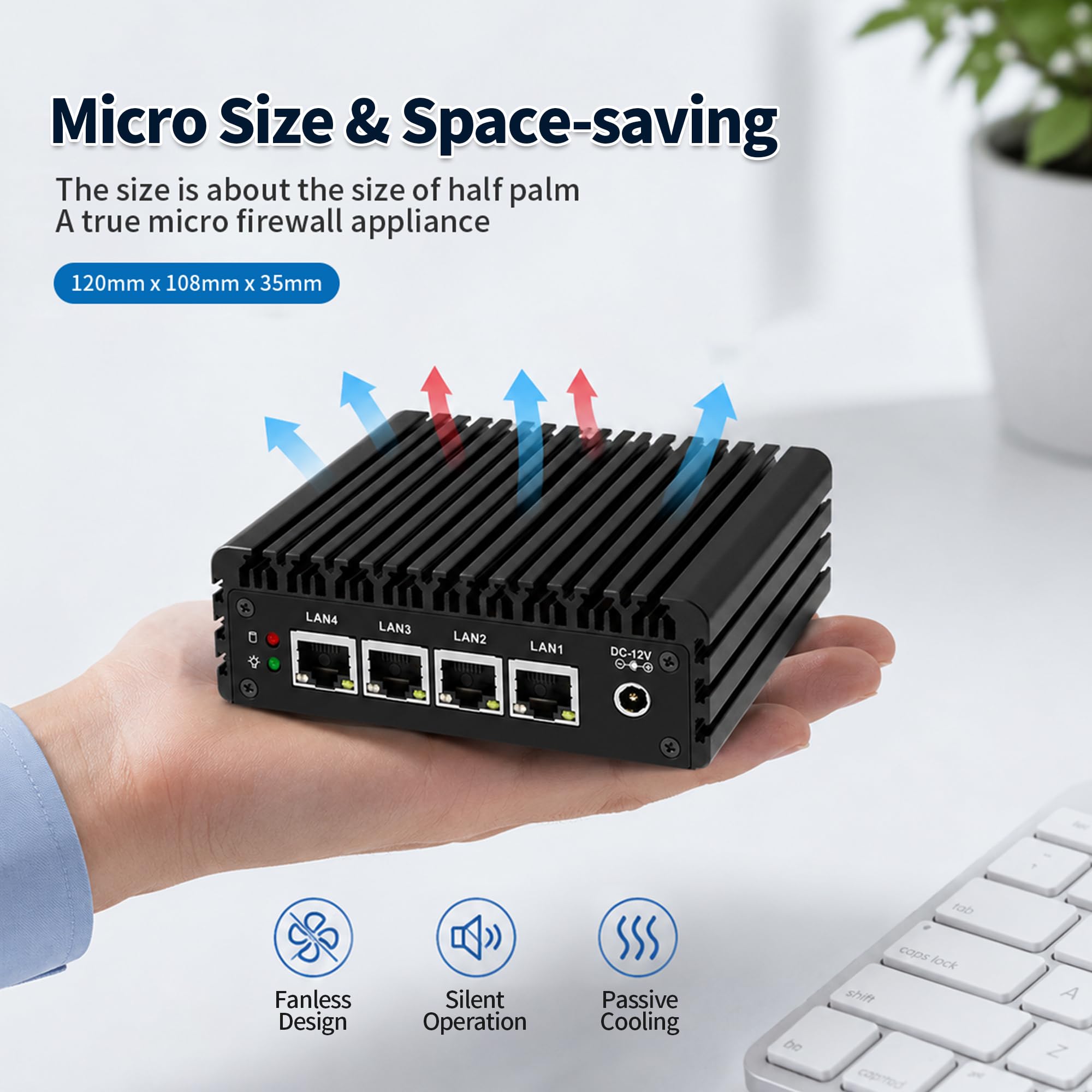 Mini PC Firewall Appliance, Pentium J3710, 4×2.5GbE i225-V LAN, OPNsense Hardware Mini Computer, Fanless Micro PC DDR3L Barebone NO RAM/SSD, HD, DP, COM RJ45, USB 3.0, AES-NI
