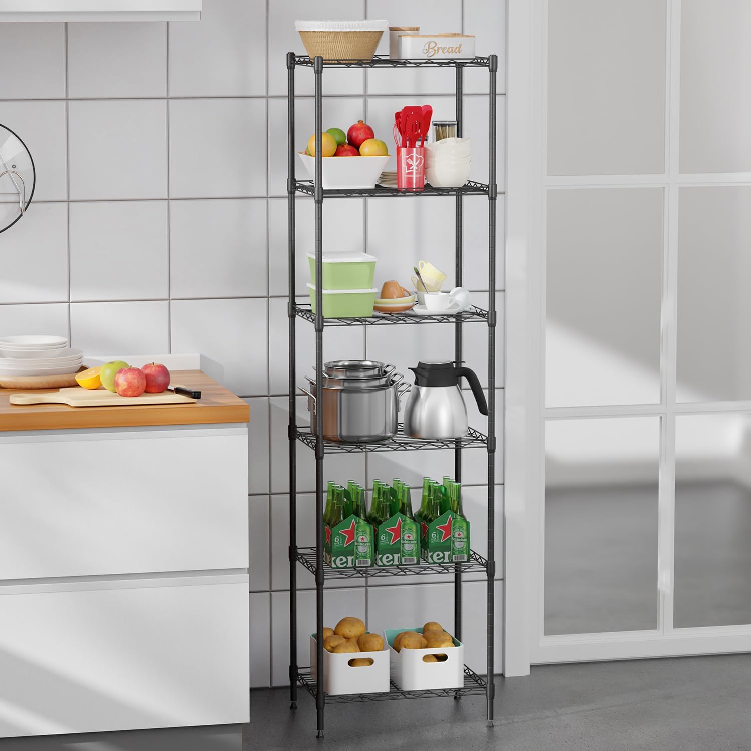 BestOffice 6-Shelf Storage Shelves, Adjustable Shelving Unit Wire Shelving Metal Shelves,11.8" D x 16.7" W x 63.6" H,Black - Image 2