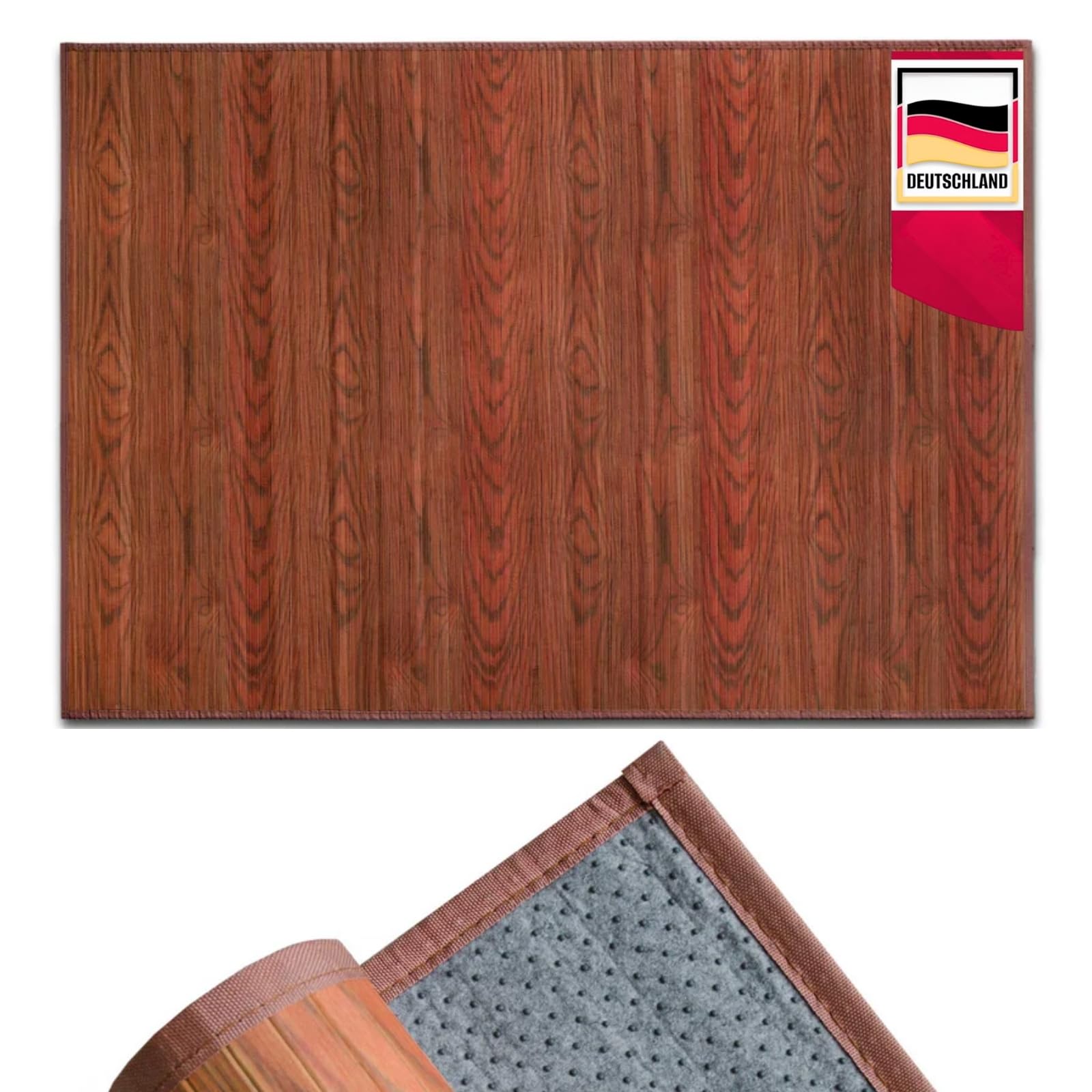 casa pura Tapis de Cuisine en Bambou hypoallergénique,idéal pour Salle de Bain,Salon,Corridor,Couloir, 17 mm d'épaisseur,Dos en Feutrine avec Picots antidérapant (Marron/Rouge, 150 x 200 cm)