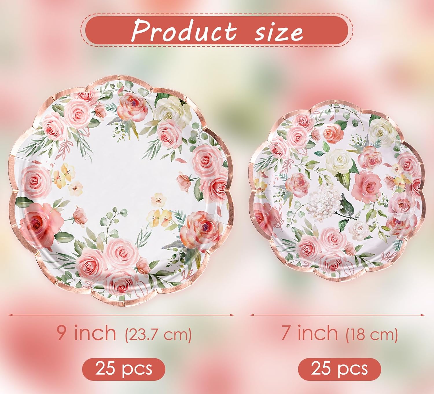 WRAPAHOLIC 50Pcs Floral Paper Plates - 9" and 7" Pink Flower Disposable Plates Decorative Dinner Plates for Party Tableware Supplies Table Decor - Image 2