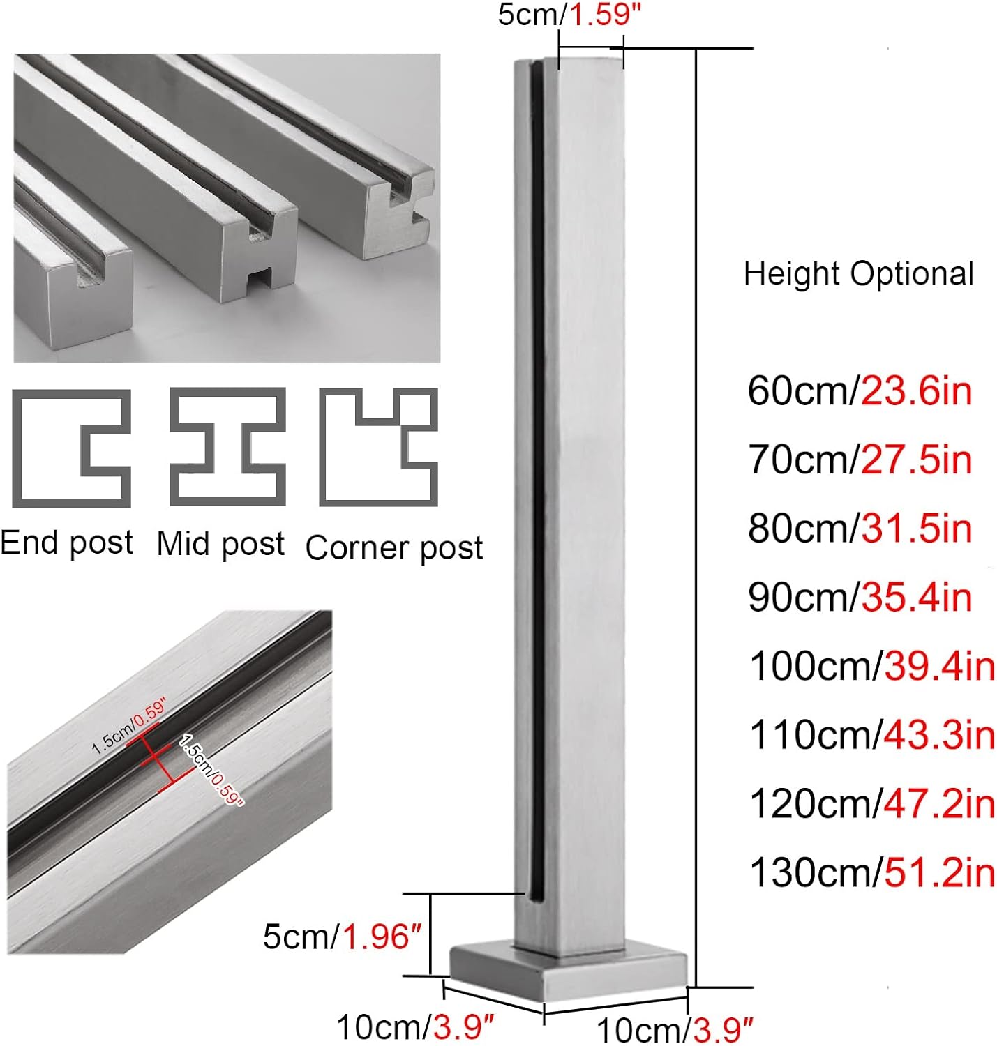 Square Glass Panel Post Clamp for Balcony/Deck/Loft Baluster Spindles Glass Balustrade Post Clamp for Fence Support System Ideal for Exterior and Interior Use