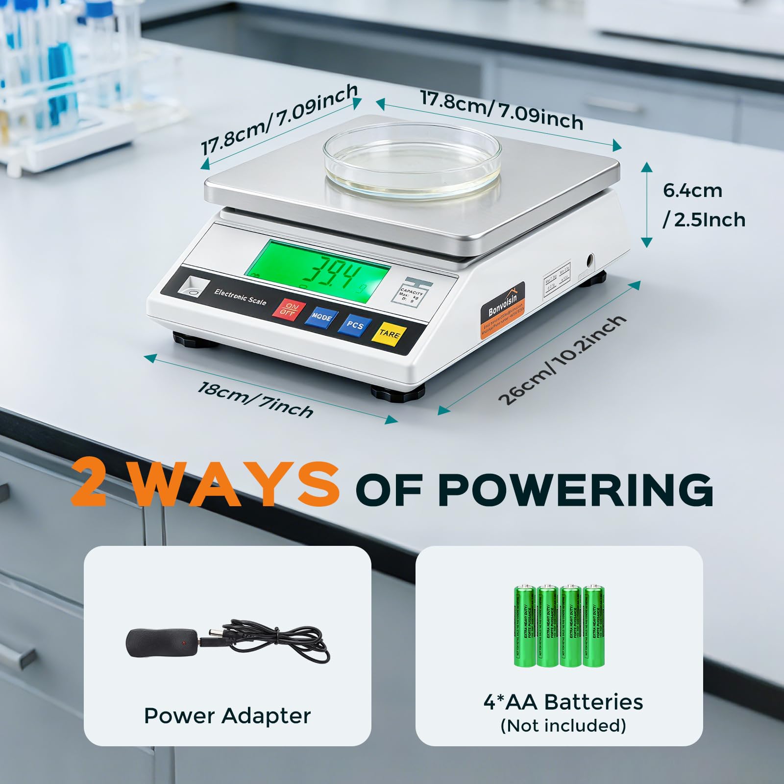 Bonvoisin Bilancia di Precisione 7500g/0.1 g, Bilancia di Contapezzi Industriale con 13 Unità di Conversione, Bilancia di Analisi Digitale Laboratorio per Gioielli e Scuola con Certificazione CE